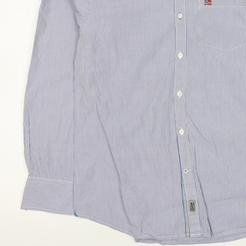 Napapijri Men’s Blue Striped L Cotton Long Sleeve Casual Shirt