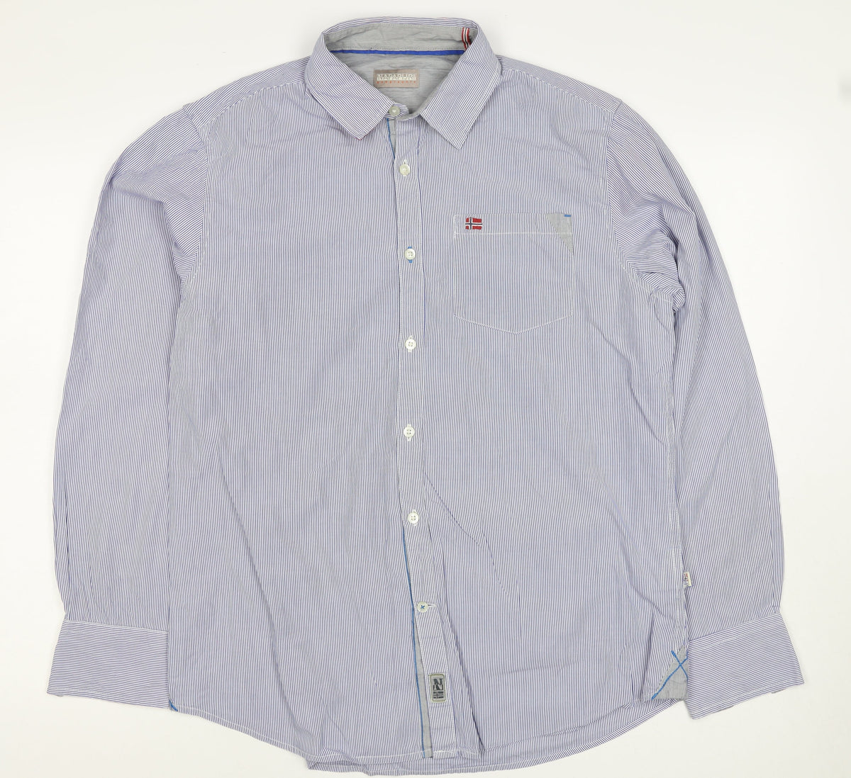 Napapijri Men’s Blue Striped L Cotton Long Sleeve Casual Shirt