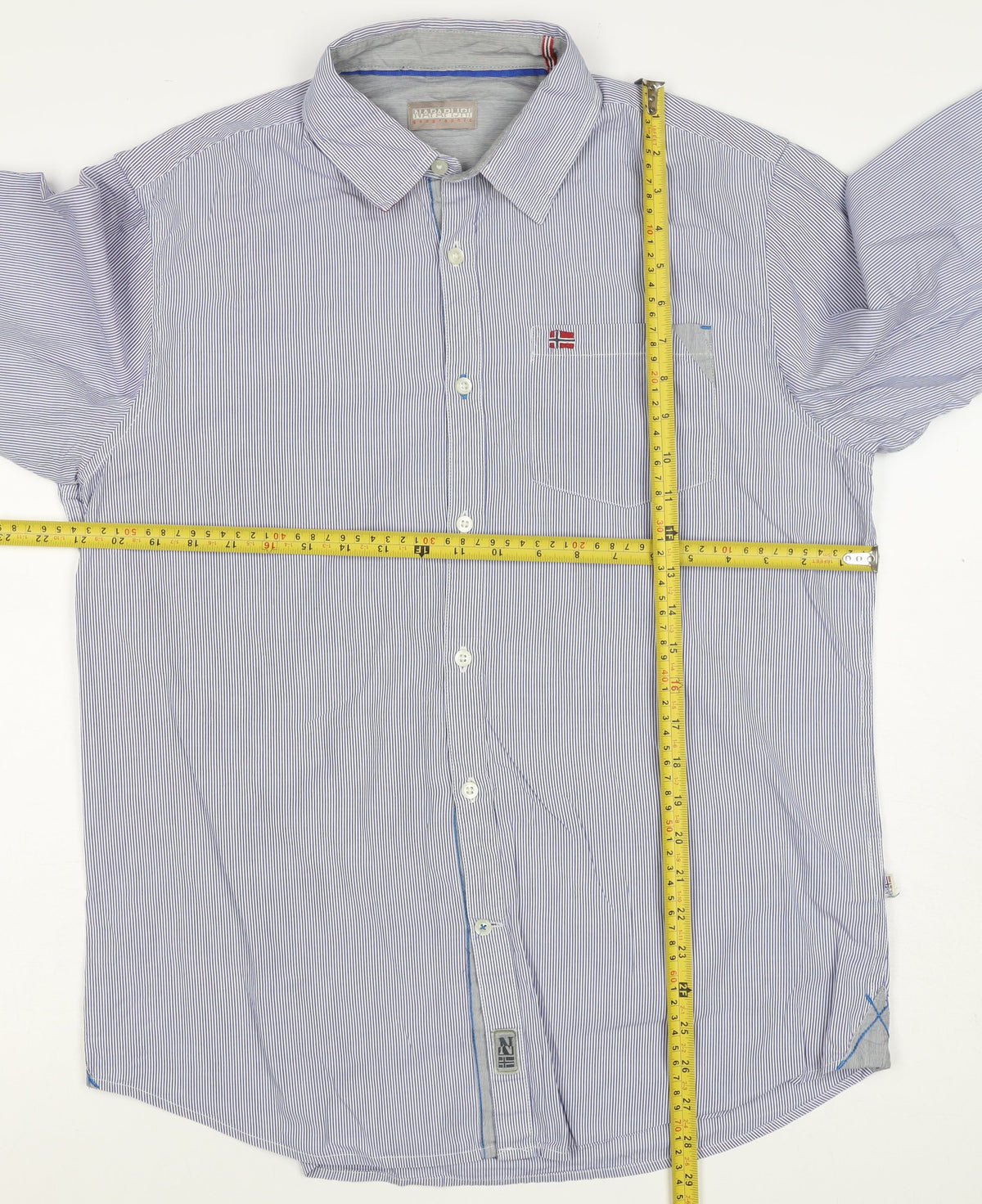 Napapijri Men’s Blue Striped L Cotton Long Sleeve Casual Shirt