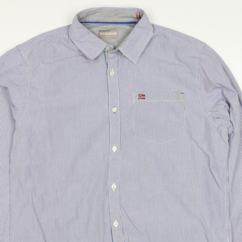 Napapijri Men’s Blue Striped L Cotton Long Sleeve Casual Shirt