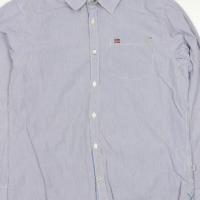 Napapijri Men’s Blue Striped L Cotton Long Sleeve Casual Shirt