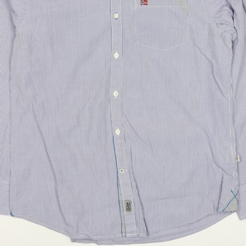 Napapijri Men’s Blue Striped L Cotton Long Sleeve Casual Shirt