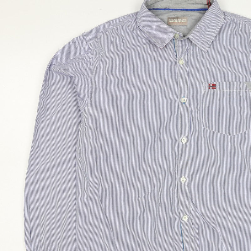 Napapijri Men’s Blue Striped L Cotton Long Sleeve Casual Shirt
