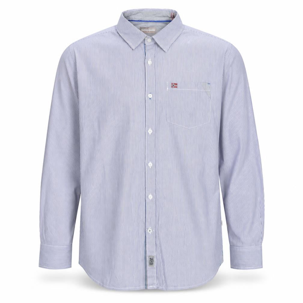 Napapijri Men’s Blue Striped L Cotton Long Sleeve Casual Shirt