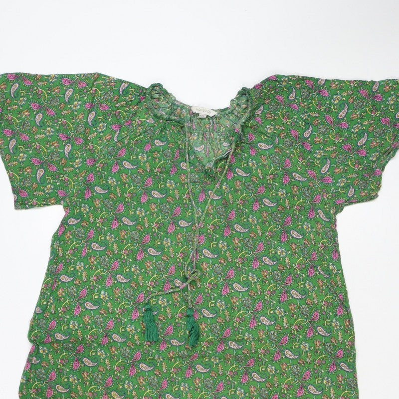 Monsoon Women Green Paisley Midi A-Line Dress Size S Tassel Tie