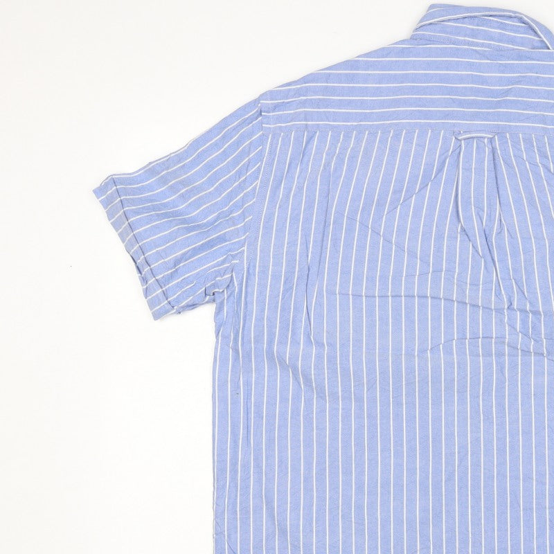 M&S Blue Harbour Men Blue Striped L Oxford Weave Button-Up Shirt