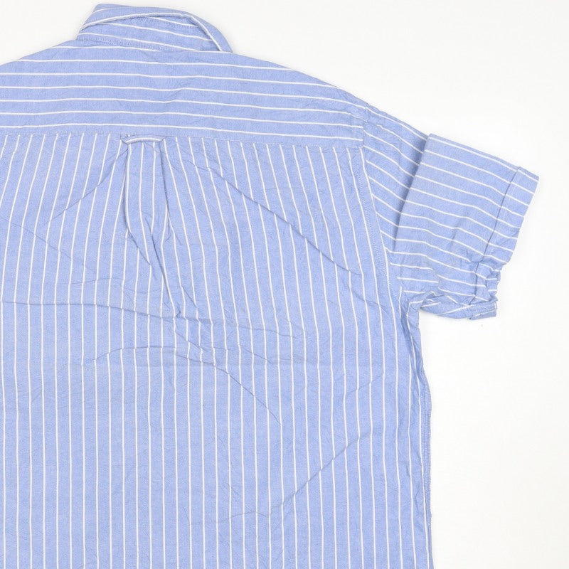 M&S Blue Harbour Men Blue Striped L Oxford Weave Button-Up Shirt