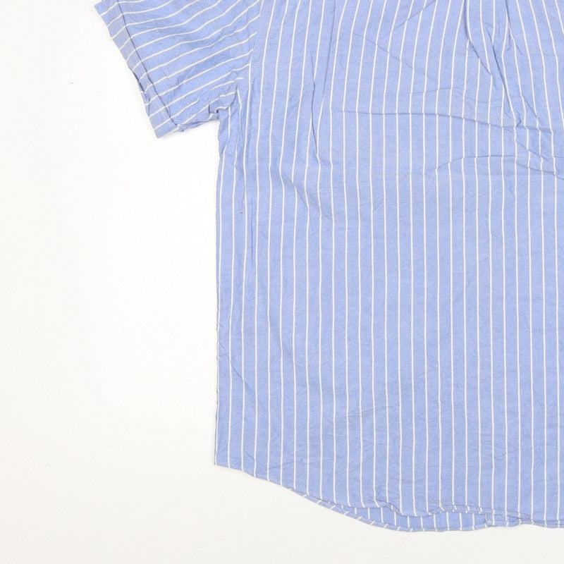 M&S Blue Harbour Men Blue Striped L Oxford Weave Button-Up Shirt