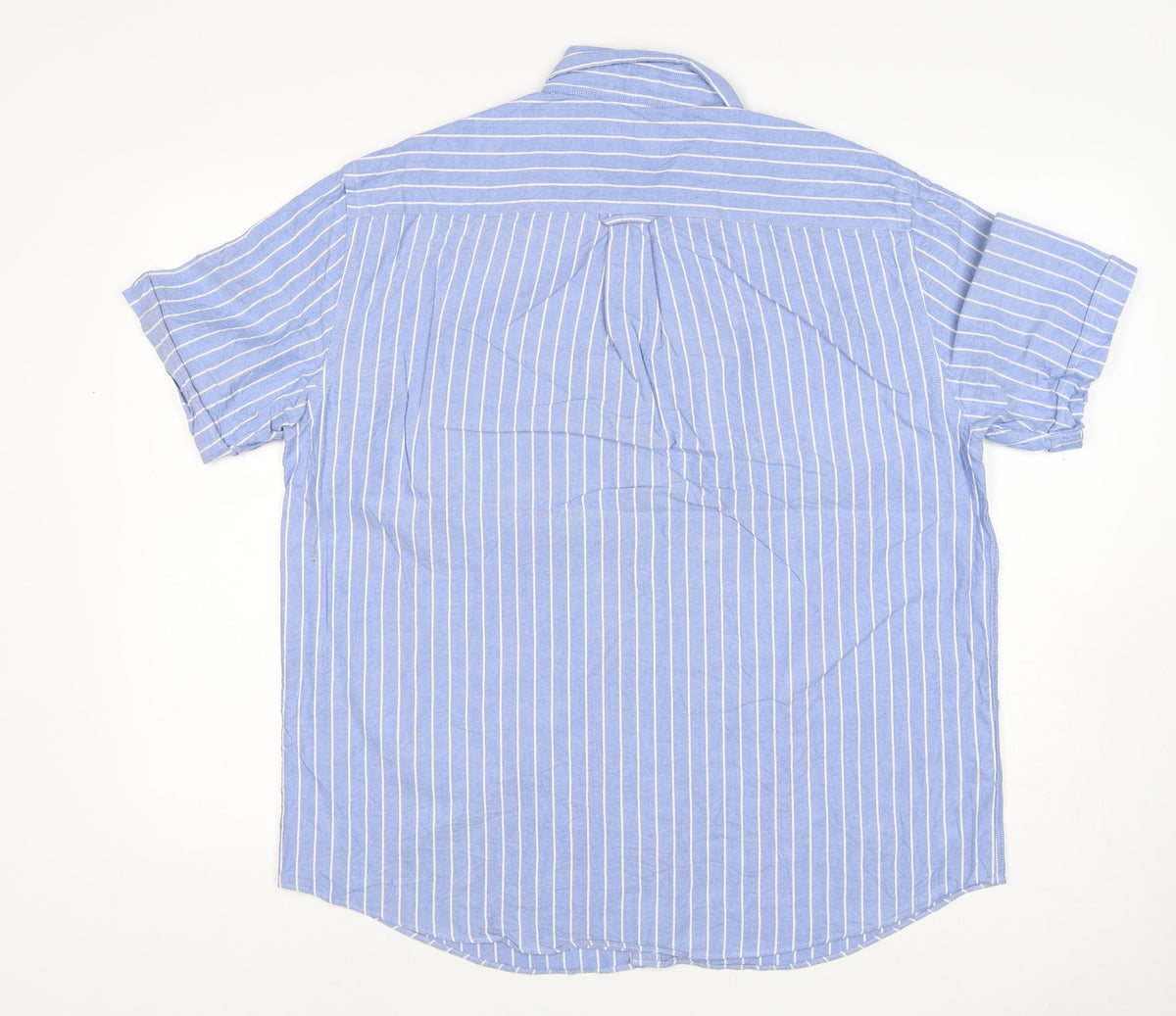 M&S Blue Harbour Men Blue Striped L Oxford Weave Button-Up Shirt