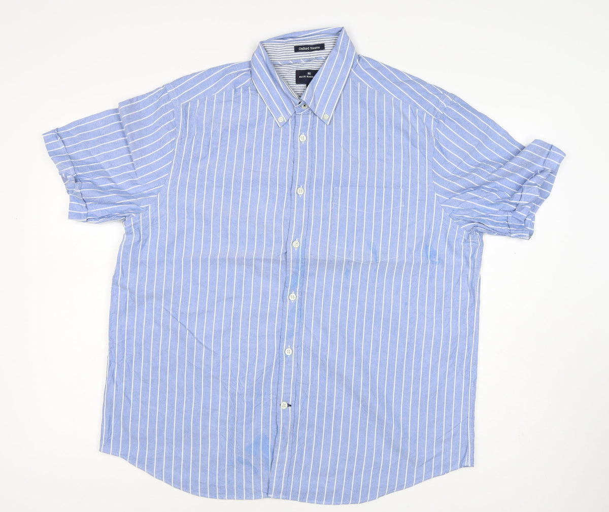 M&S Blue Harbour Men Blue Striped L Oxford Weave Button-Up Shirt