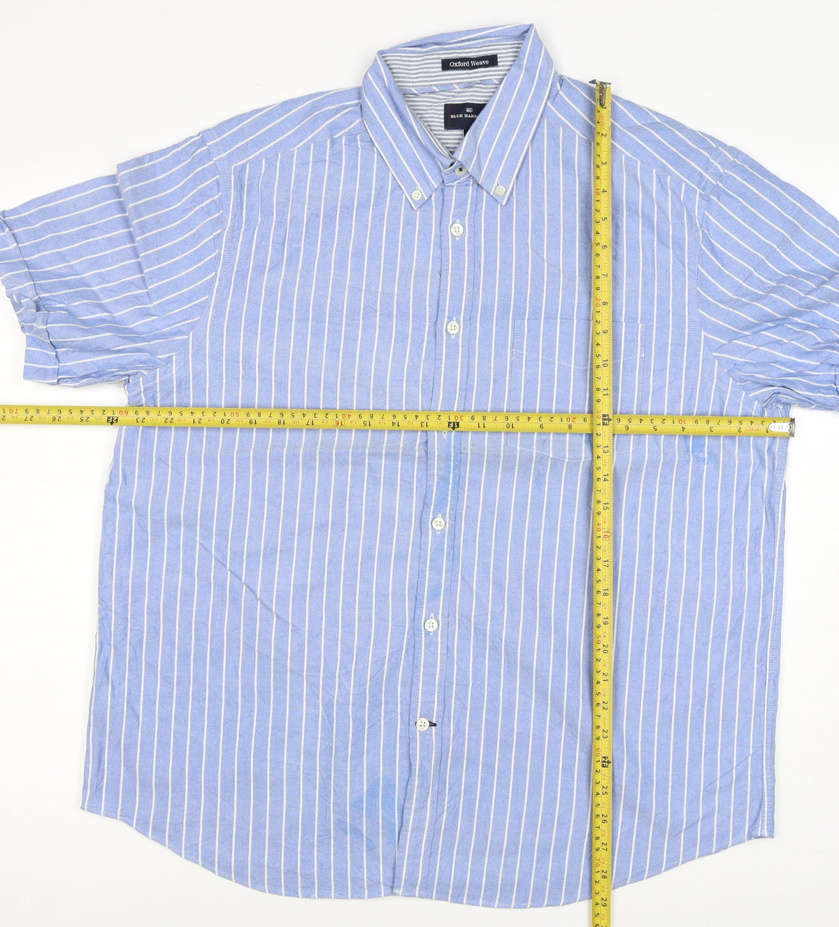 M&S Blue Harbour Men Blue Striped L Oxford Weave Button-Up Shirt