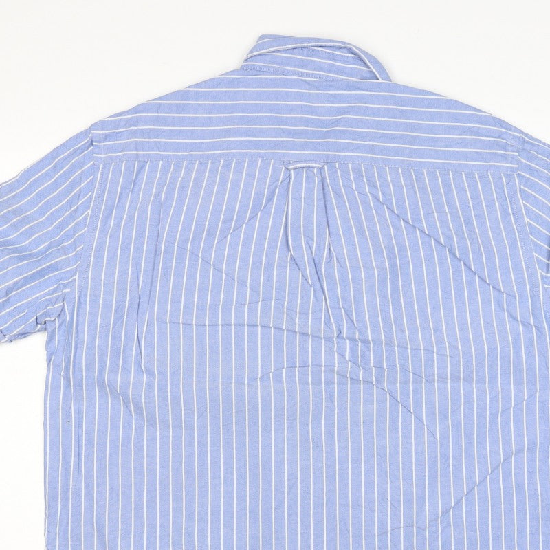 M&S Blue Harbour Men Blue Striped L Oxford Weave Button-Up Shirt