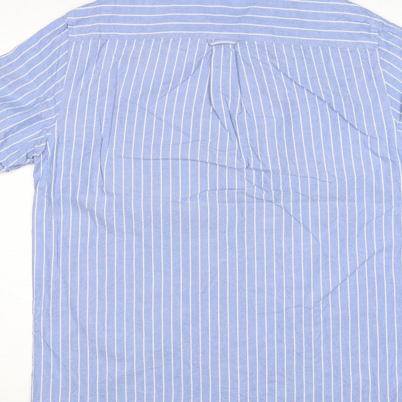 M&S Blue Harbour Men Blue Striped L Oxford Weave Button-Up Shirt