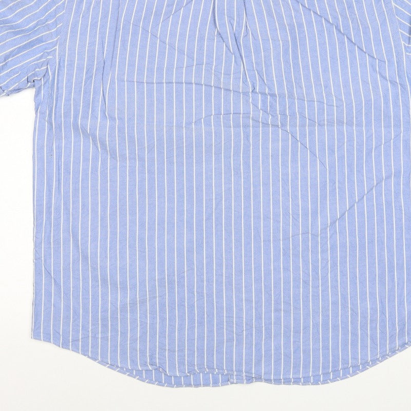 M&S Blue Harbour Men Blue Striped L Oxford Weave Button-Up Shirt