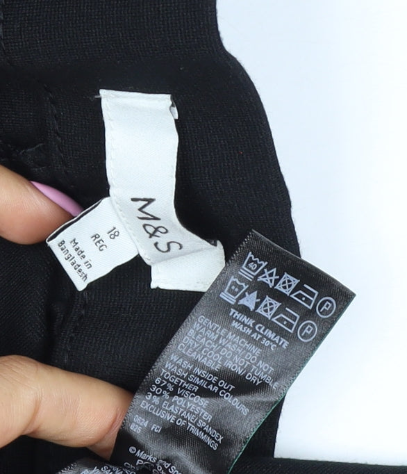 Marks and Spencer Women’s Black UK 18 Wide-Leg Stretch Pull-On Trousers