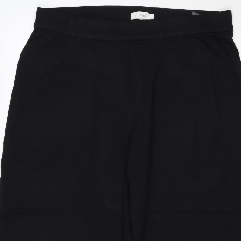 Marks and Spencer Women’s Black UK 18 Wide-Leg Stretch Pull-On Trousers