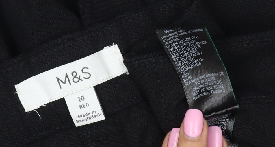 Marks & Spencer Women Black Size 20 Regular Tailored Straight Trousers