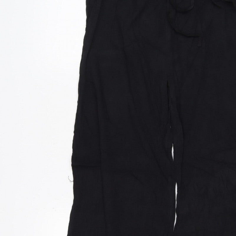 M&S Women Black UK 12 Wide-Leg Viscose Drawstring Trousers
