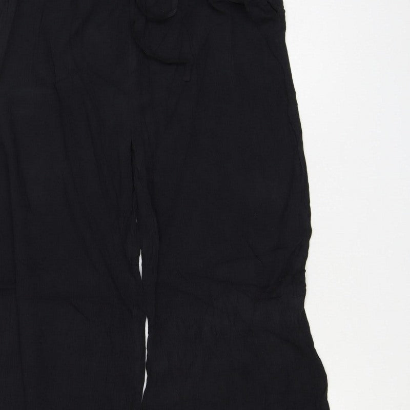 M&S Women Black UK 12 Wide-Leg Viscose Drawstring Trousers