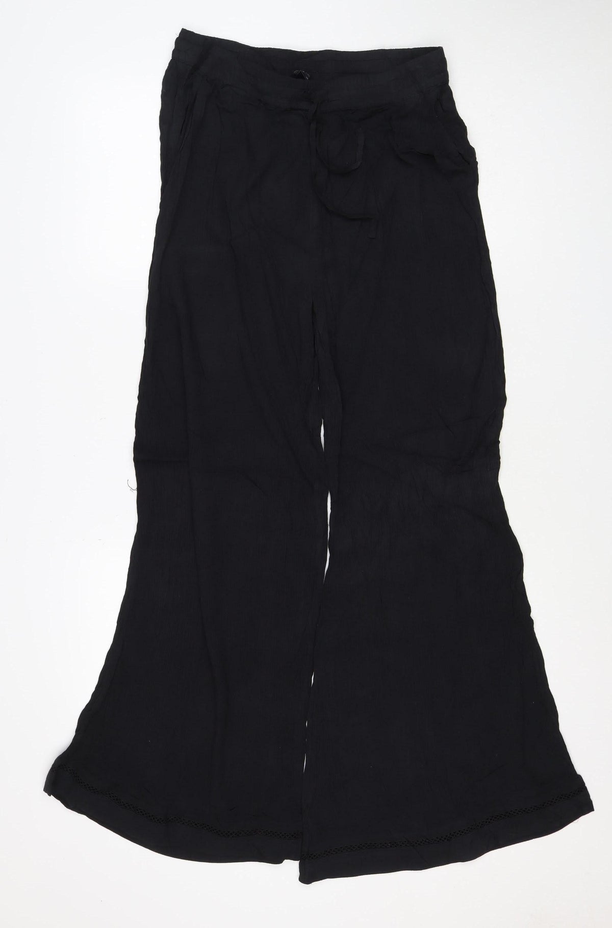 M&S Women Black UK 12 Wide-Leg Viscose Drawstring Trousers