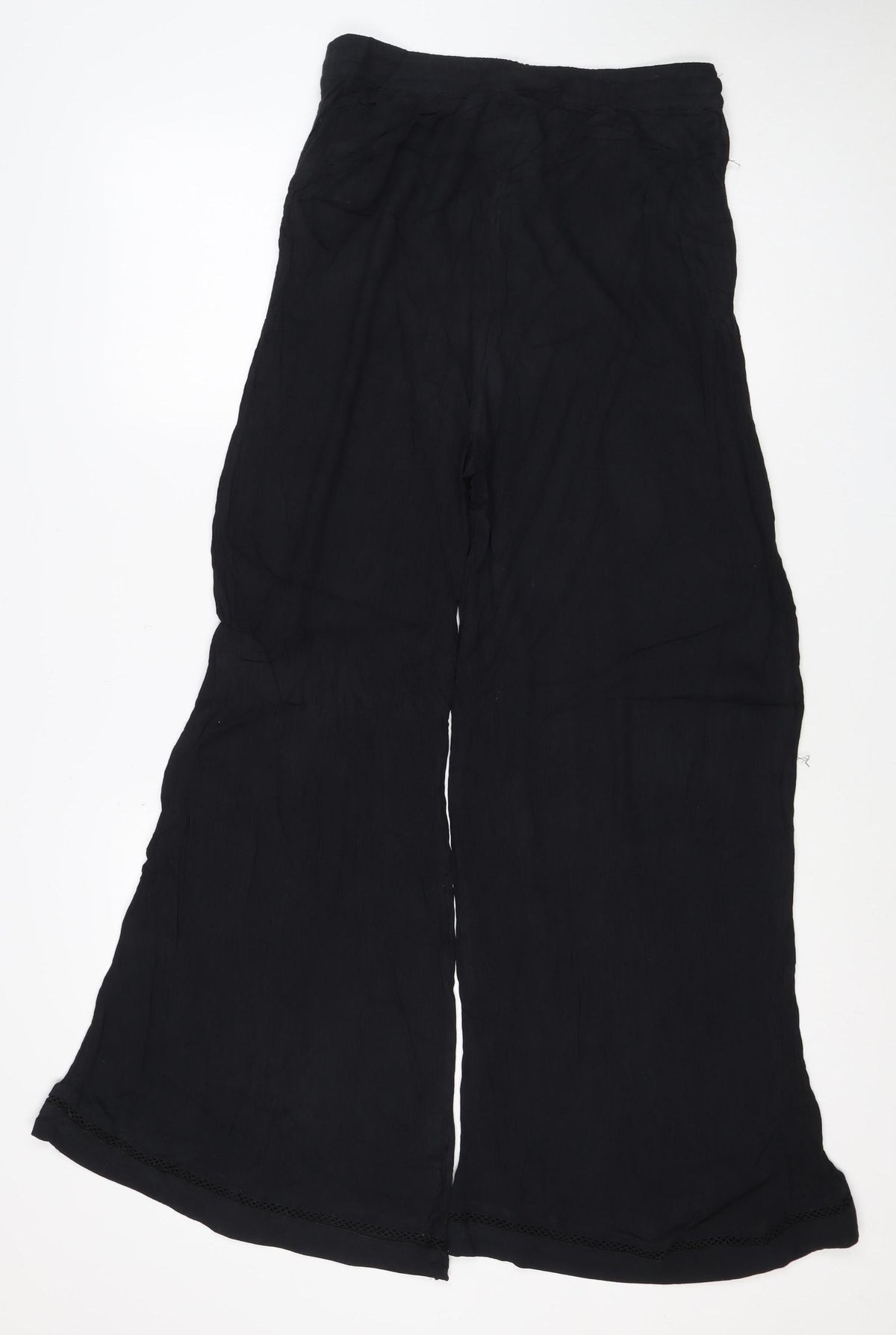 M&S Women Black UK 12 Wide-Leg Viscose Drawstring Trousers