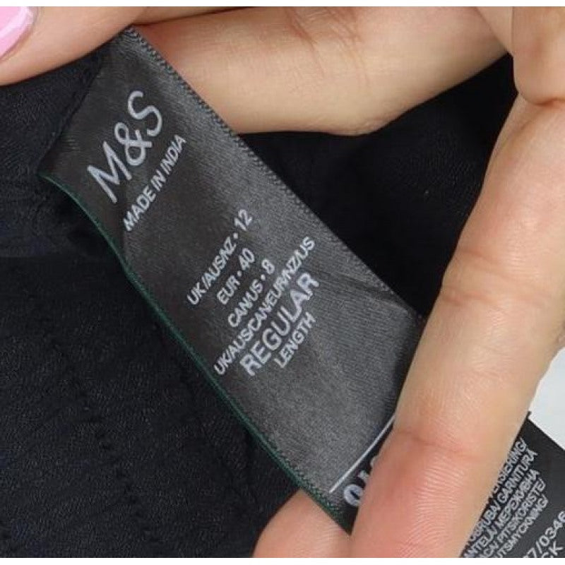 M&S Women Black UK 12 Wide-Leg Viscose Drawstring Trousers