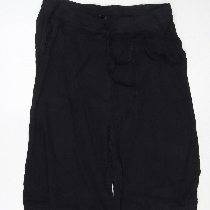 M&S Women Black UK 12 Wide-Leg Viscose Drawstring Trousers