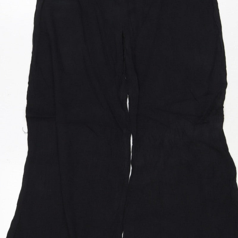 M&S Women Black UK 12 Wide-Leg Viscose Drawstring Trousers
