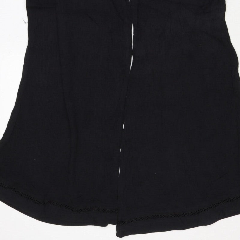 M&S Women Black UK 12 Wide-Leg Viscose Drawstring Trousers