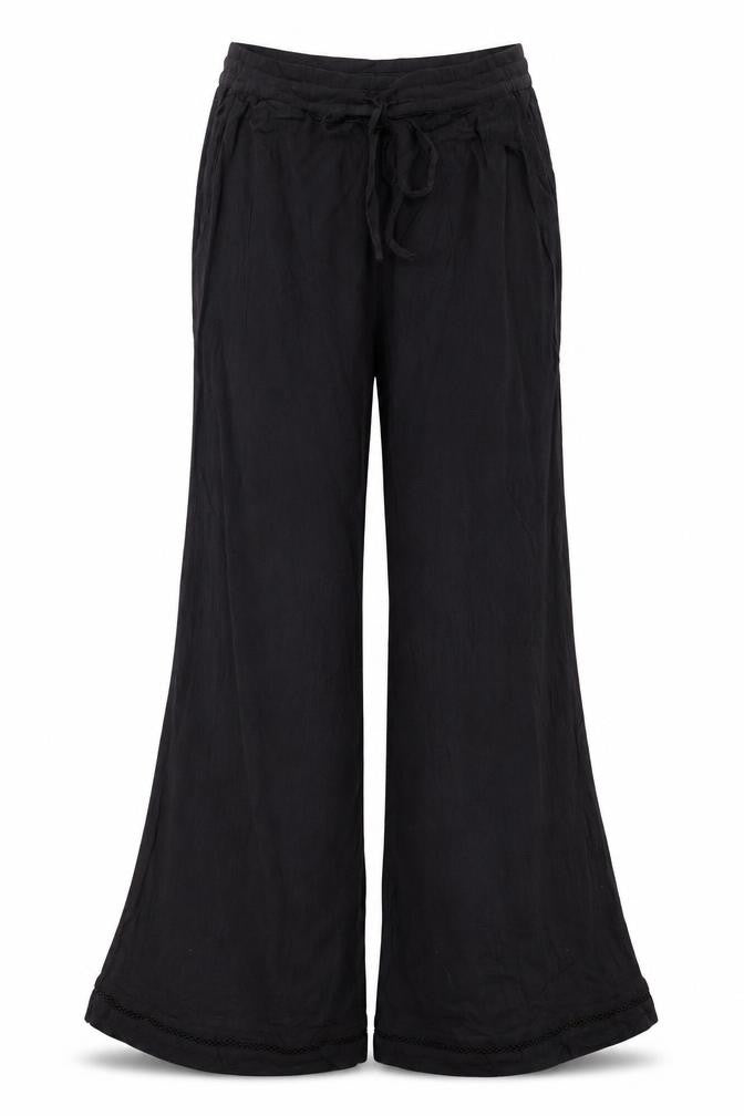 M&S Women Black UK 12 Wide-Leg Viscose Drawstring Trousers