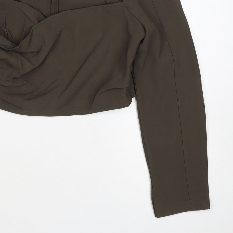 Zara Women Brown UK 12 Wrap V-Neck Long Sleeve Blouse