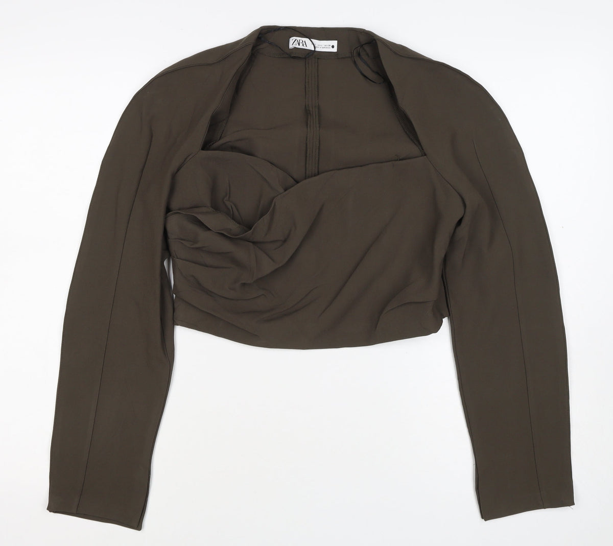 Zara Women Brown UK 12 Wrap V-Neck Long Sleeve Blouse