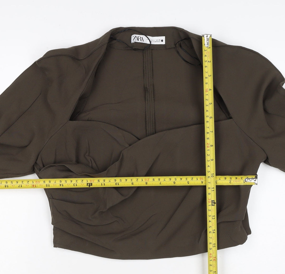 Zara Women Brown UK 12 Wrap V-Neck Long Sleeve Blouse