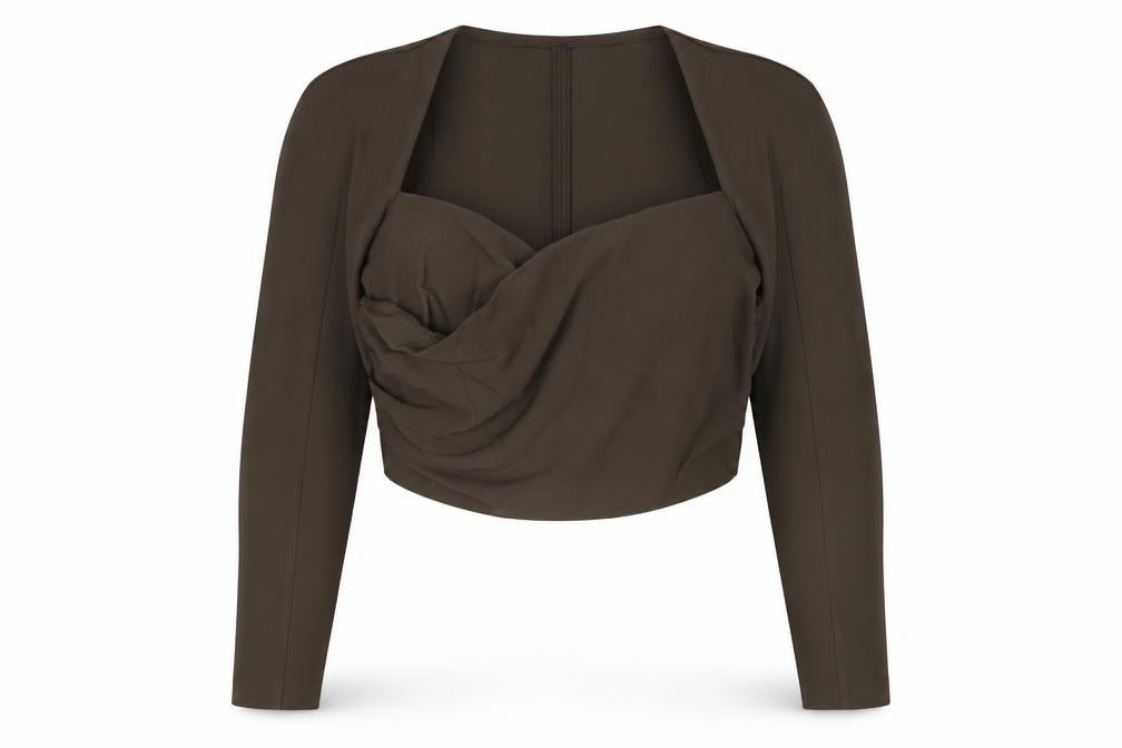 Zara Women Brown UK 12 Wrap V-Neck Long Sleeve Blouse
