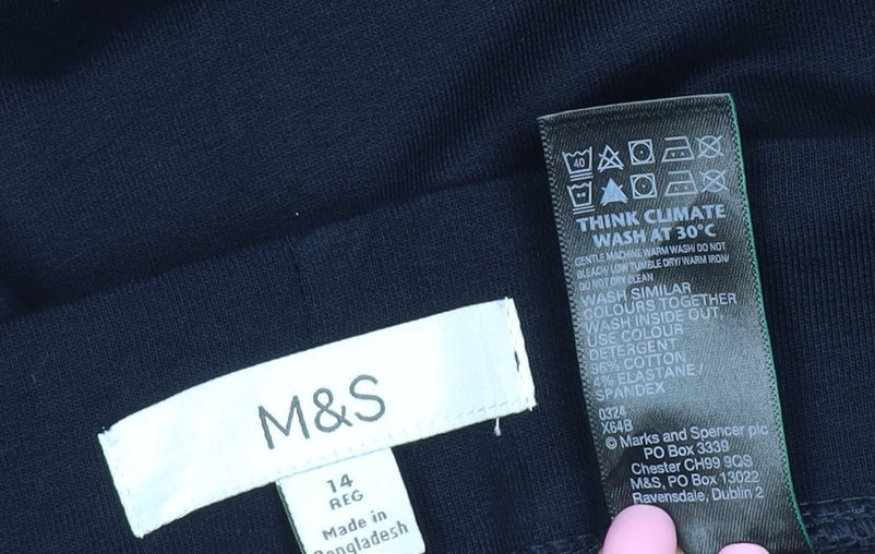 M&S Women’s Blue Size 14 Regular Stretch Cotton Jersey Leggings