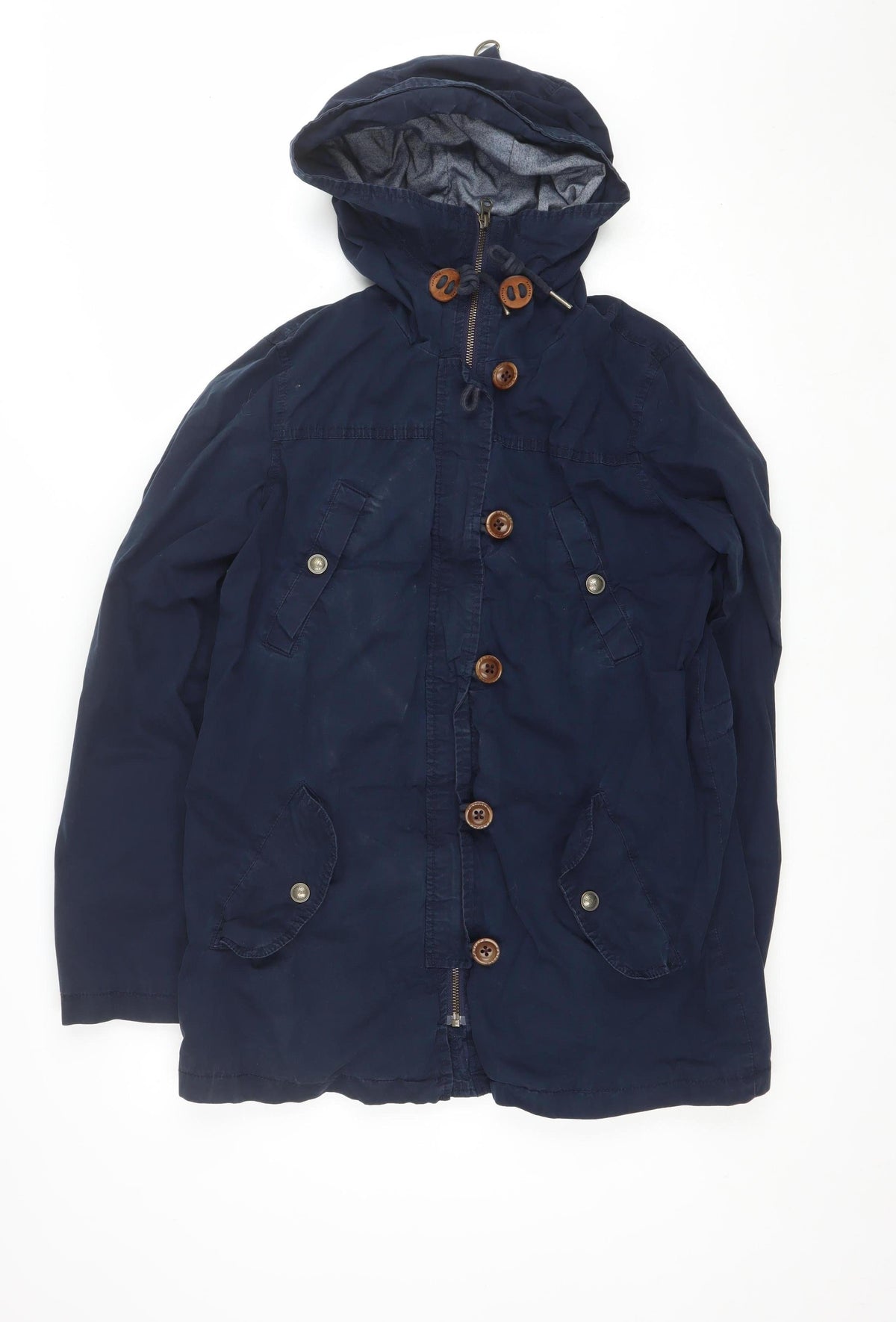 FatFace Teens Navy UK 8 Hooded Parka Coat Button Zip