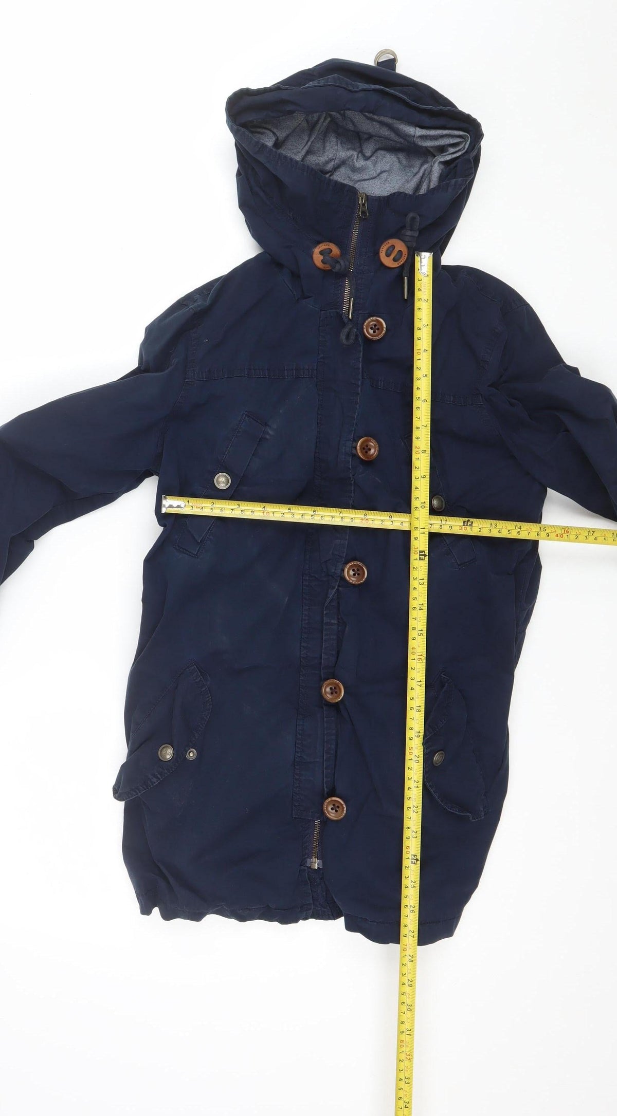FatFace Teens Navy UK 8 Hooded Parka Coat Button Zip