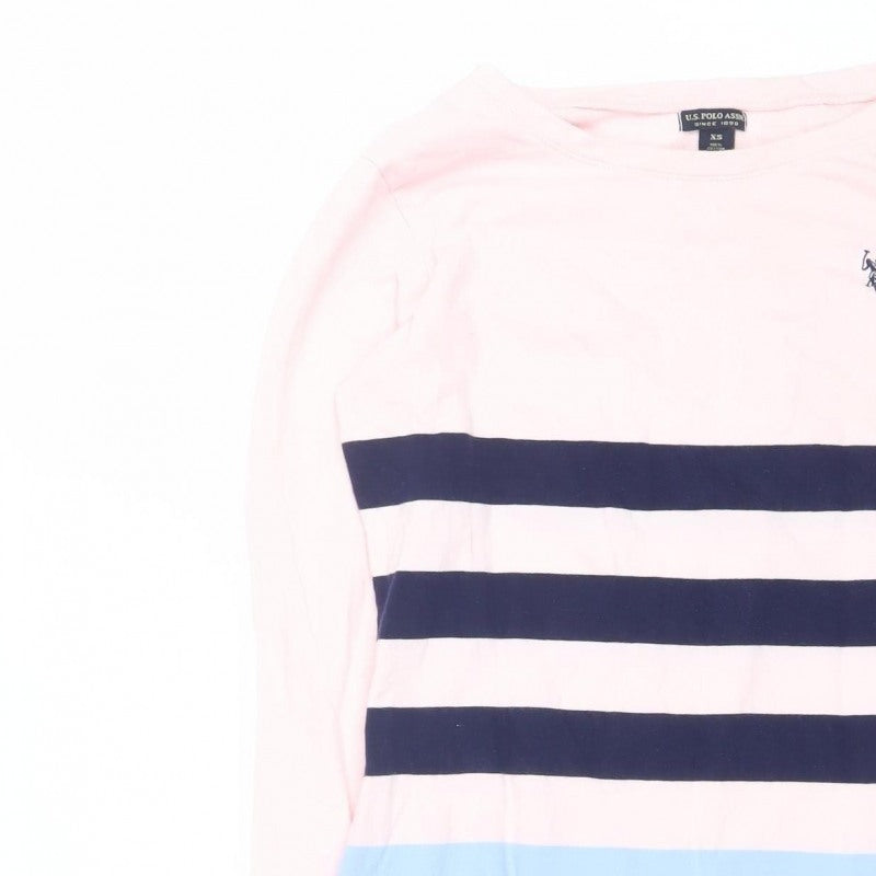 U.S. Polo Assn. Women’s Pink XS Striped Logo Pullover Sweatshirt