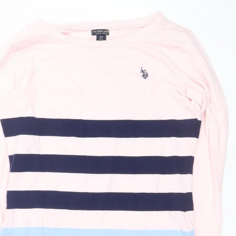 U.S. Polo Assn. Women’s Pink XS Striped Logo Pullover Sweatshirt