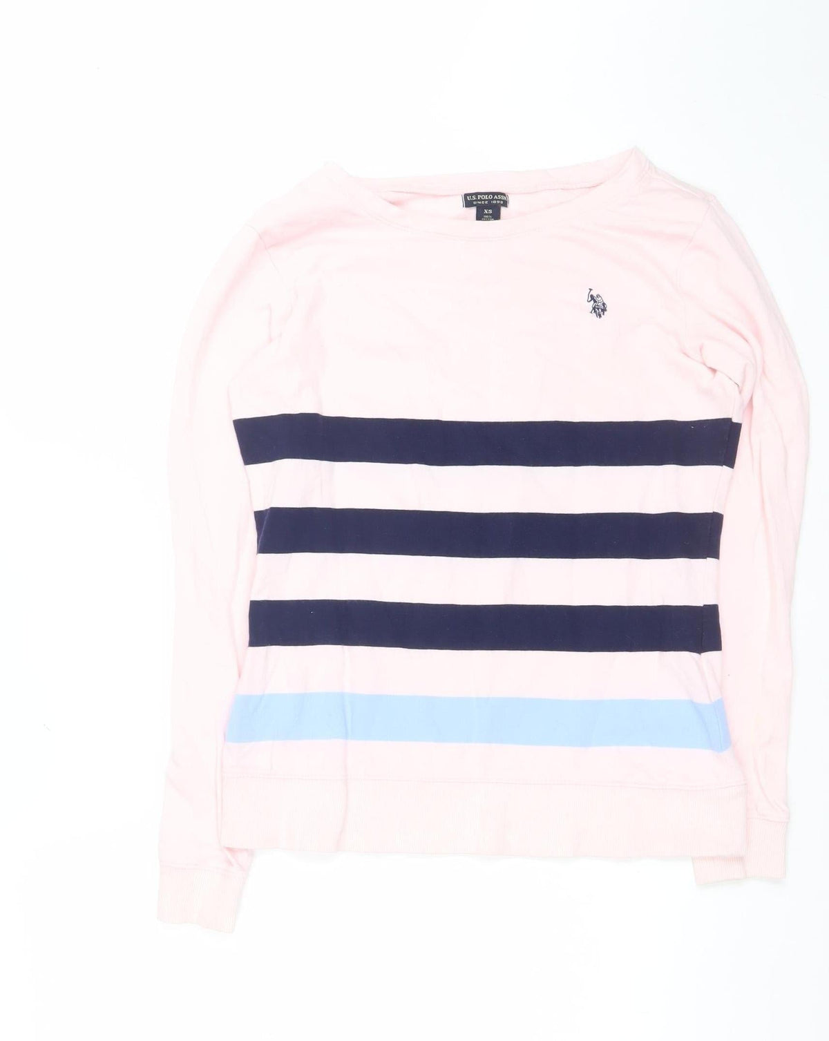 U.S. Polo Assn. Women’s Pink XS Striped Logo Pullover Sweatshirt