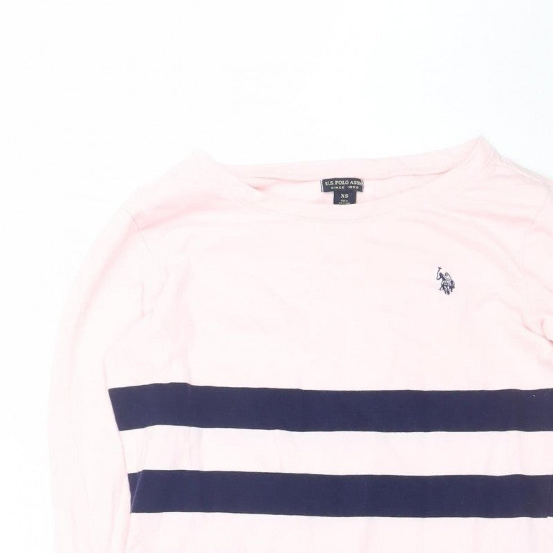 U.S. Polo Assn. Women’s Pink XS Striped Logo Pullover Sweatshirt