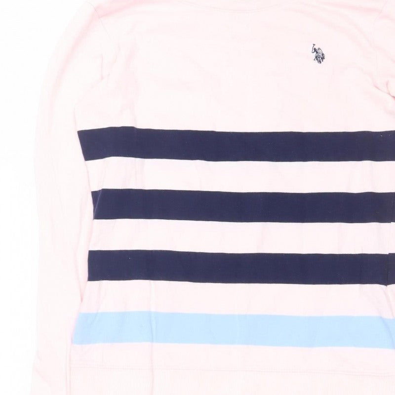 U.S. Polo Assn. Women’s Pink XS Striped Logo Pullover Sweatshirt