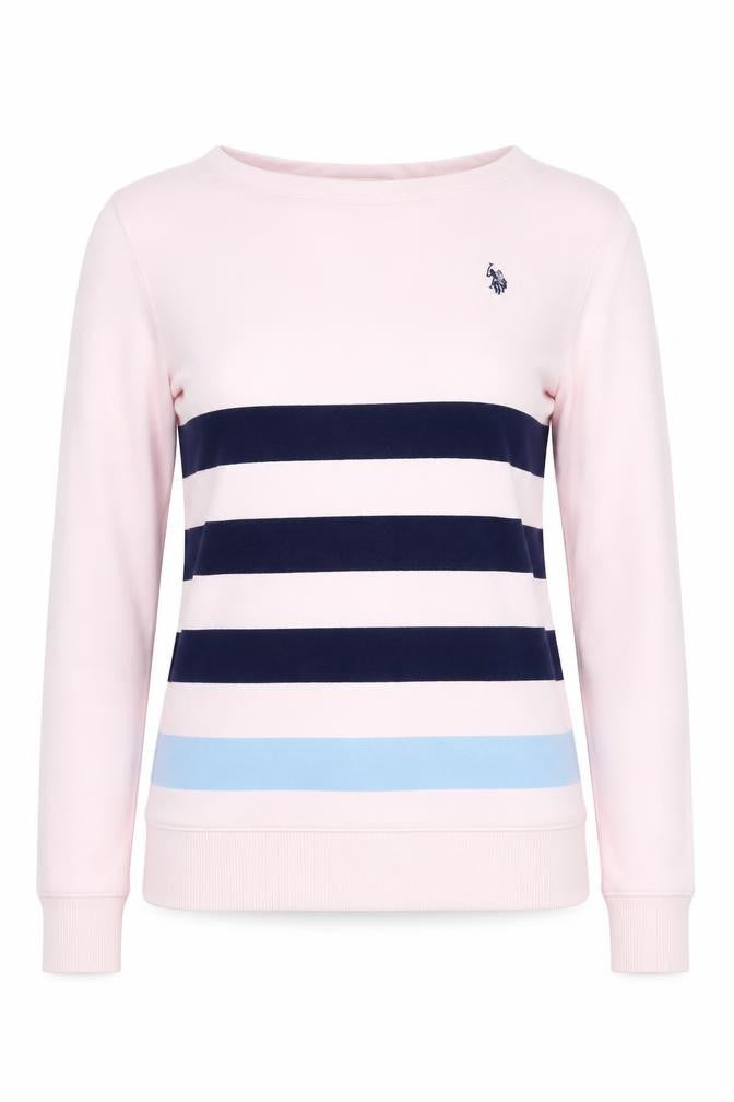 U.S. Polo Assn. Women’s Pink XS Striped Logo Pullover Sweatshirt