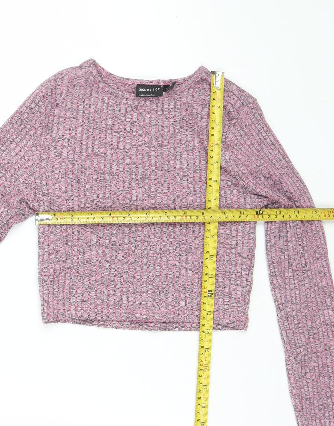 ASOS Design Women Pink Marl Knit Pullover Jumper UK 8 Long Sleeve