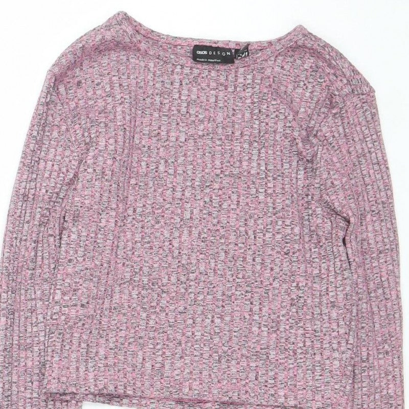 ASOS Design Women Pink Marl Knit Pullover Jumper UK 8 Long Sleeve