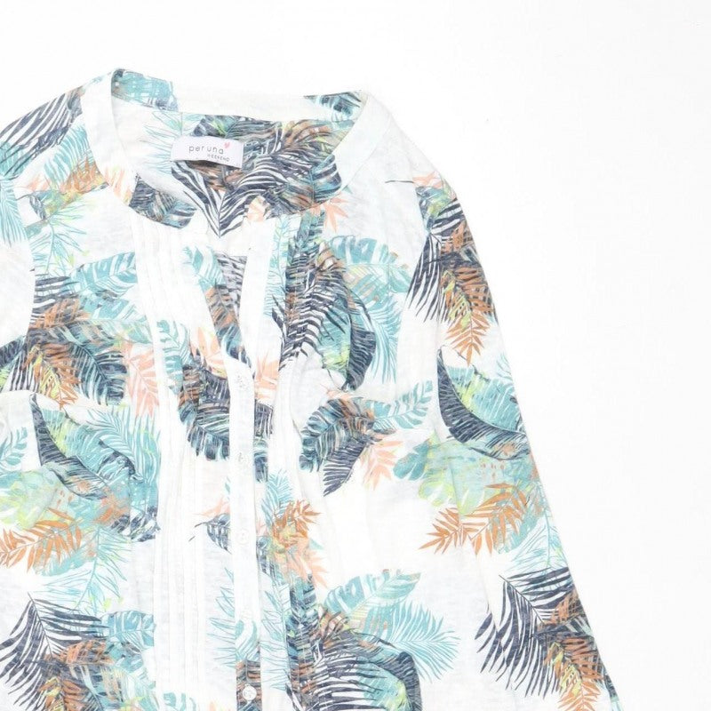 Per Una Women’s White Tropical Leaf Print Tunic Blouse UK 12