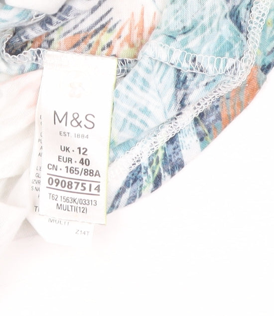 Per Una Women’s White Tropical Leaf Print Tunic Blouse UK 12