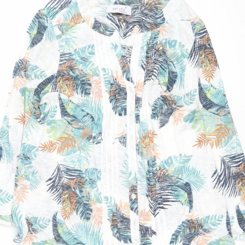 Per Una Women’s White Tropical Leaf Print Tunic Blouse UK 12