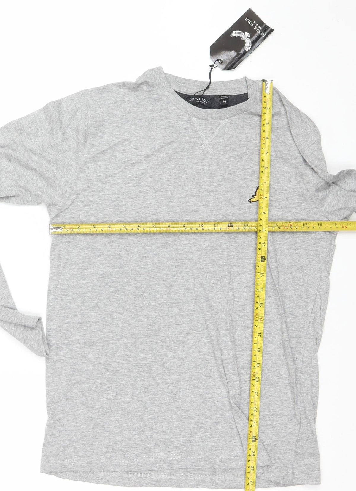 Brave Soul Men's Grey M Long Sleeve Crew Neck Bird Logo T-Shirt