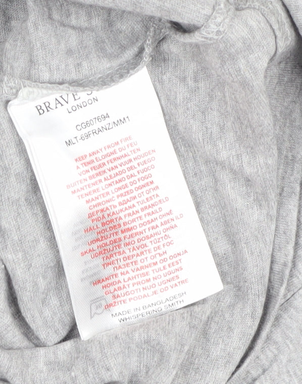 Brave Soul Men's Grey M Long Sleeve Crew Neck Bird Logo T-Shirt